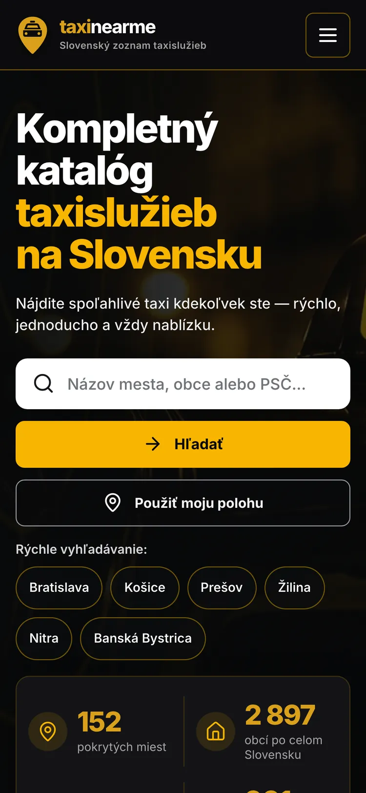 TaxiNearMe.sk — mobilná verzia